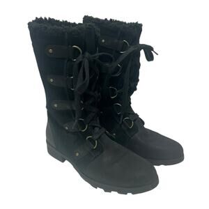 Sorel Emelie Lace Up Black Boots Suede WOMENS SIZE 11 Winter